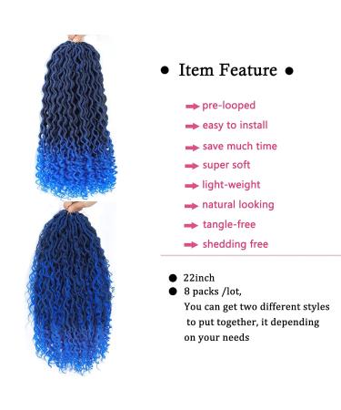 8 Packs New Goddess Locs Crochet Hair 22 inch Blue River Boho Faux Locs - 8 packs/lot (T1B/Blue) - Buy Online on GoSupps.com
