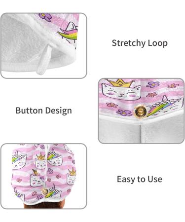 Wavy Pink Cat Dry Hair Cap | 2 Piece Quick Drying Towel Set with Button Headband | Super Absorbent & Soft Comfort for All Hair Types - Buy Online on GoSupps.com