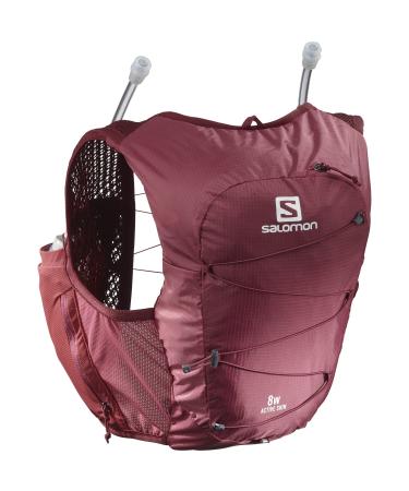 Salomon Active Skin 8 Set Women's Hydration Vest with 2 Soft Flasks (500ml), Trail Running and Hiking Medium Earth Red/Cabernet