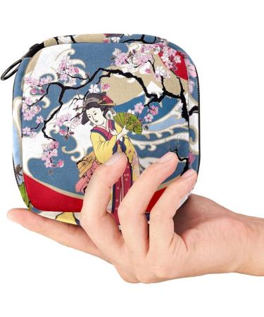 Stylish Menstruation Pad Bag with Zipper | Women's Napkin & Tampon Collection | Cherry Blossom Kimono Design - Buy Online on GoSupps.com