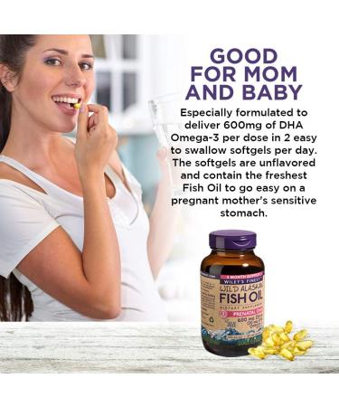Wiley's Finest Wild Alaskan Fish Oil Prenatal DHA - 600mg Omega-3s for Pregnant & Nursing Women - 120 Softgels (60 Servings) - Buy Online on GoSupps.com