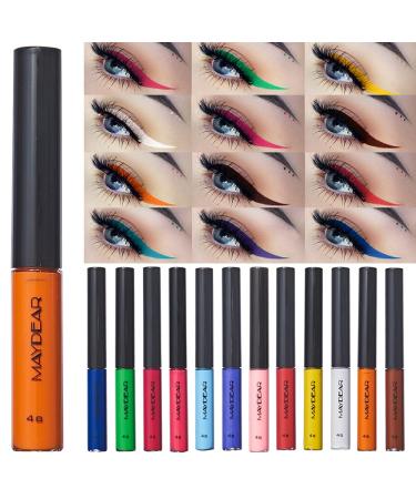 Maydear Matte Liquid Eyeliner Set  12 Colors Matte Waterproof Highly Pigmented Eye Liner Pencil
