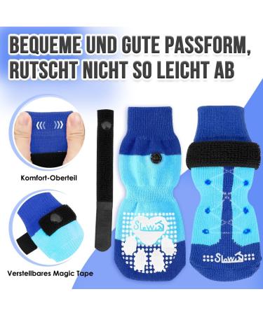 Slowton Anti-Slip Dog Socks - 3 Pairs for Hardwood Floors | Soft Adjustable Paw Protection for Small & Medium Dogs (Blue L) - Buy Online on GoSupps.com