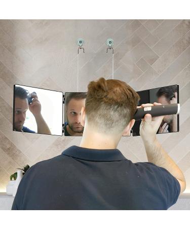 GULAURI 3 Way Hair Cutting Mirror - Portable Trifold Mirror for Self Haircut and Styling | Adjustable Telescoping Hooks | Perfect for Shaving Head and Neckline at Home | Travel Friendly - Black - Buy Online on GoSupps.com
