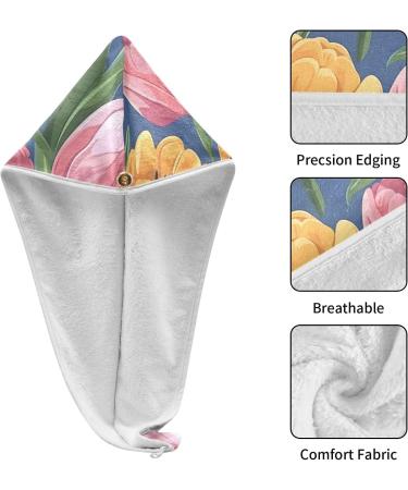 Blooming Tulips Hair Towel 2 Pack | Super Absorbent Quick Dry Turbans for Women & Girls - Buy Online on GoSupps.com