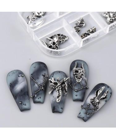 RUNRAYAY 28pcs 3D Halloween Nail Charms Cross Chrome Metal Nail Art Charm Vintage Gothic Retro Punk Skulls Mixed for Manicure Craft DIY Nail Art Decoration Accessories with a Box - Buy Online on GoSupps.com