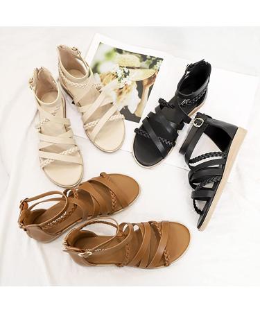 XTZYGLFD Women's Summer Wide Sandals - Woven Roman Bohemian Strappy Sandals with Zipper - Brown Size 9 UK - Buy Online on GoSupps.com