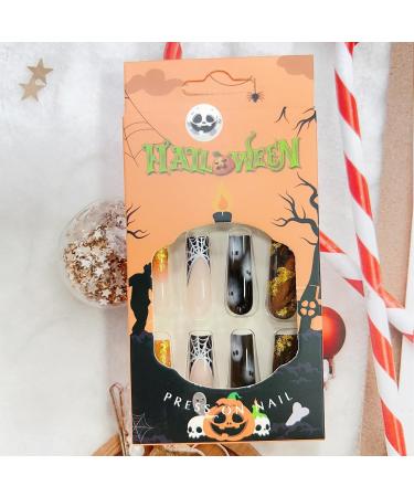Buy SINSEN Halloween Press on Nails - Long Square Shape Ghost & Spider Web Design - 24Pcs Decorative Fake Nails for Women - Buy Online on GoSupps.com