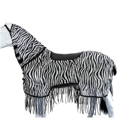 Marengos - zebra fly outdoor ceiling with fringes |Horse blanket with saddle cutout & neck part |Protection against insects |Fine -meshed flying corner |Outdoor horse ceiling in black and white |135 cm black and white 135cm