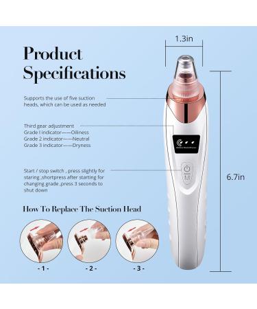 ROUDJER Blackhead Remover Pore Vacuum Upgraded LED Screen Pore Cleaner Kit USB Rechargeable Black Head Remover Tool with 5 Probes & 3 Adjustable Modes Suction for All Skin (White) - Buy Online on GoSupps.com