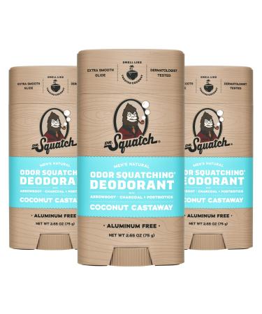 Dr. Squatch Natural Deodorant for Men 3 Pack Coconut Castaway Odor-Squatching Men's Deodorant Aluminum Free (2.65 oz 3 Pack)