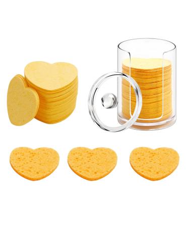 50-Count Compressed Natural Facial Sponges for Face Cleansing Reusable Cosmetic Sponge Used for Exfoliating and Makeup Removal With Clear Plastic Storage Jar 50-Count Yellow
