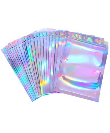 100 Pieces Smell Proof Bags Holographic Packaging Bags Storage Bag for Food Storage(Holographic Color, 3 x 4 Inches,) 3x4 Inch (Pack of 100) Holographic color