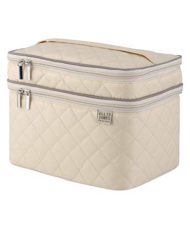 ELLIS JAMES DESIGNS Large Travel Makeup Bag for Women - Cream Make Up Bag for Women - Travel Cosmetic Bag - Makeup Case Gifts for Women, Makeup Organizer Bag, Travel Toiletry Bag for Women