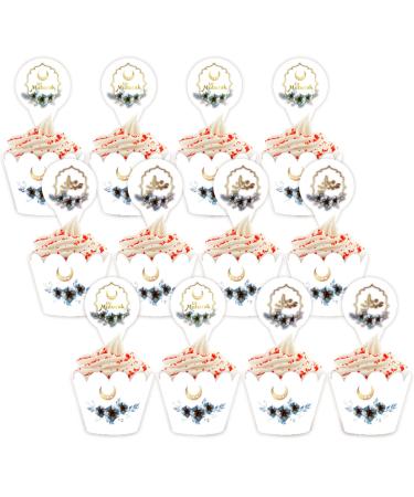 Eid Mubarak Cupcake Topper 12pcs Ramadan Cupcake Toppers Mubarak Eid Decorations Cake Topper For Muslim Festival Party Supplies