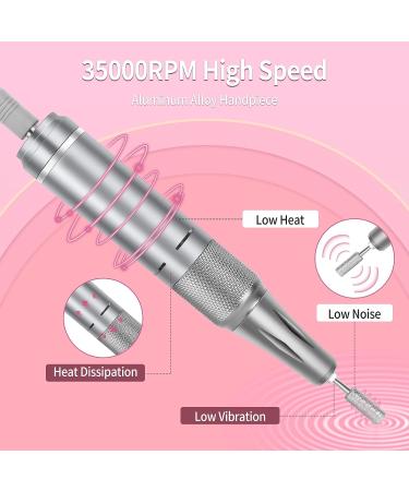 HUGMAPLE Professional Nail Drill 35000RPM Electric File Machine | Rechargeable Cordless E-File for Acrylic Nails with Bits & Foot Pedal - Pink - Buy Online on GoSupps.com