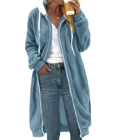 Buy Hanxiulin Light Blue Oversized Winter Hoodie Coat | Plush Fleece Jacket & Quilted Outerwear for Ladies Ultimate Warmth & Comfort - Buy Online on GoSupps.com