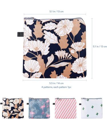 EXCEART 4Pcs Sanitary Napkin Pouch - Waterproof Zipper Tampons Collect Bags for Women - Cactus Flamingo Flower Stripe Design - Buy Online on GoSupps.com