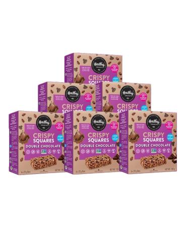 Healthy Crunch Rice Crispy Squares - Double Chocolate Flavor 6 Units x 132g Nut-Free Snacks for Adults and Kids - Perfect Rice Krispies Squares Snack Food - Ideal for Lunchboxes and On-the-Go Treats