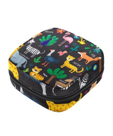 HomeDecorZone Cartoon Animals Sanitary Napkin Storage Bag Menstrual Cup Pouch Small Makeup Sanitary Pads Organizer Small Portable Large Capacity for Girls Multicoloured 09