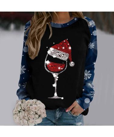 Women's Christmas Snowman and Penguin Print Sweatshirt - Blue | O-Neck Raglan Pullover | Winter Long Sleeve Xmas Jumper - Buy Online on GoSupps.com