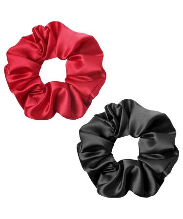 Silk Scrunchies Black Red for Women Girls Curly Thick Hair Big Mulberry Silky Sleep Scrunchy Satin Elastic Hair Tie Bands Fashion Ponytail Holder 90s Accessories Her Birthday Valentines Xmas Favor Gift