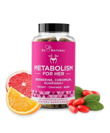 Metabolism for Her - Weight Loss Pills for Women - Appetite Suppressant Fat Burner Metabolism Booster - Combat Cravings & Lose Belly Fat - Berberine Chromium Picolinate & Guarana - 60 Veg Capsules 60 Count (Pack of 1)
