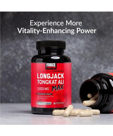 Longjack Tongkat Ali Max for Men Male Stamina and Vitality Supplement Made with Tongkat Ali Extract and Key Natural Ingredients for Superior Absorption 1200mg 60 Capsules - Buy Online on GoSupps.com