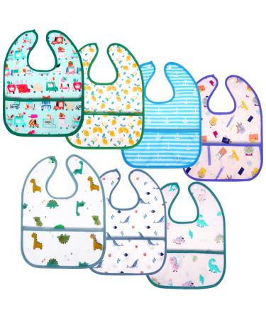 Aolso bibs baby waterproof 7pcs baby bibs washable ashaps baby bibs baby bandana bibs with large bags baby food bibs for toddlers (boy)