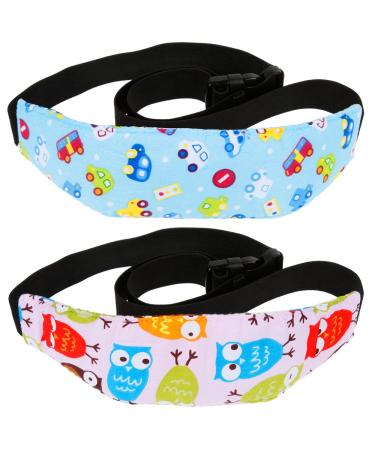 Rovtop 2 pc adjustable child seats attachment headband car seat sleep hair help headrest sleep head supporters belt blue and pink (pink)