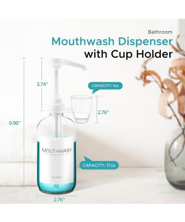 Buy Oylik Mouthwasher - Refillable Transparent Bathroom Glass with Cup Holder & Pump - 480ml - Includes Funnel & Label - Buy Online on GoSupps.com