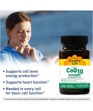 Country Life Simply CoQ10 100 mg - 60 Vegan Capsules for Heart Health - Buy Online on GoSupps.com