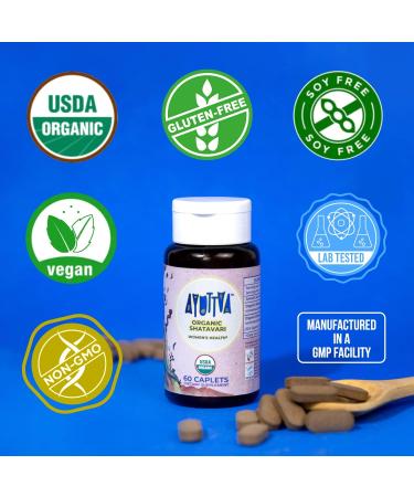Ayuttva USDA Organic Shatavari Caplets for Women's Hormonal Support - 60 Caplets - Buy Online on GoSupps.com