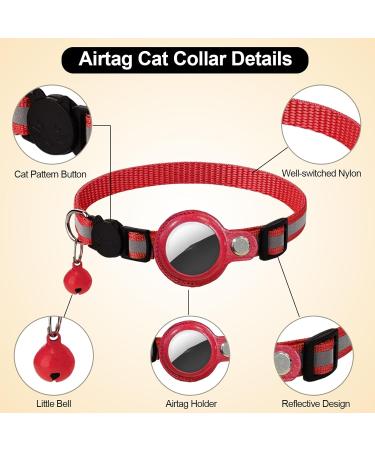 Xiiore 2-Piece Airtag Cat Neck Band with Bell - Reflective GPS Nylon Collar & Safety Buckle - Orange & Red - Buy Online on GoSupps.com