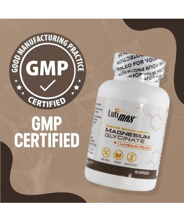 Lutimax Magnesium Glycinate 500mg with Luteolin & Rutin - 100mg Elemental Magnesium for Stress Relief & Sleep - Vegan & Non-GMO - 90 Capsules - Buy Online on GoSupps.com