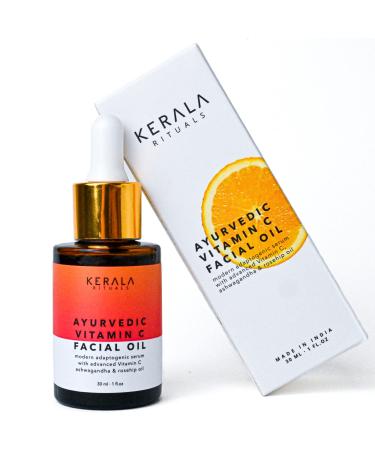 Ayurvedic Vitamin C Oil - Skin Brightening Vit C Serum with Rosehip Oil Ashwagandha Squalane - Hydrating Face Oil - Non-Greasy Facial Oil - Pure Vitamin C Oil - Luxury Skin Care Products - 30ml