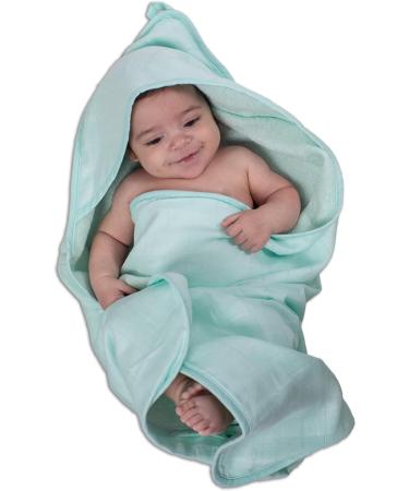 Urban Kanga Hooded Baby Towel - Double-Sided Oeko-Tex 100% Cotton Muslin (Mint) | Soft & Safe International Shipping - Buy Online on GoSupps.com