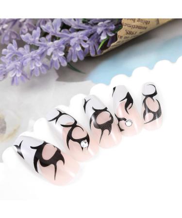 Sethexy Long Ballerina False Fingernails - French Coffin Acrylic Nails with Rhinestones | 24 Press-On Nail Tips for Women & Girls - Buy Online on GoSupps.com