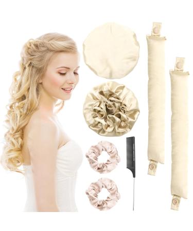 Scettar 2 Pairs Heatless Hair Curlers Heatless Curlers Headband Bun Bons Satin Heatless Curls Set Heatless Curling Rod Heatless Curling Set For Sleeping Overnight Lazy Curlers DIY Hair Styling Tools off white - Buy Online on GoSupps.com