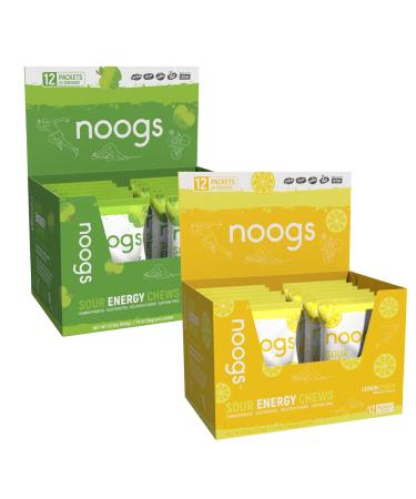 Noogs Wicked Apple + Lemon Zinger Sour Energy Chews Bundle, Electrolyte Energy Gummies, Sour Candy Flavored Alternative to Running Gels, 24 Total Packs