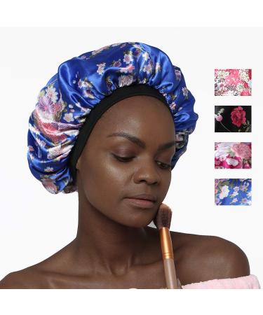 Soft Silk Hair Bonnet with Wide Band Comfortable Night Sleep Hat Hair Loss Cap (4 Pack)