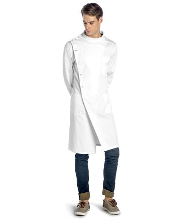 Dr. James Professional Lab Coat Howie Style Classic Fit Mandarin Collar Cuffed Sleeves Unisex White 43 Inch Length X-Small