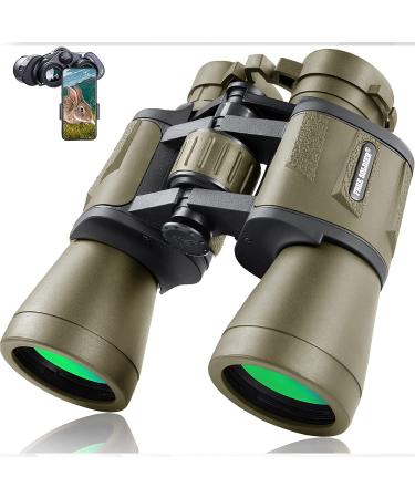 20x50 Military Binoculars for Adults with Smartphone Adapter - Compact Waterproof Tactical Binoculars for Bird Watching Hunting Hiking Concert Travel Theater with BAK4 Prism FMC Lens, Mud 20x50 Mud