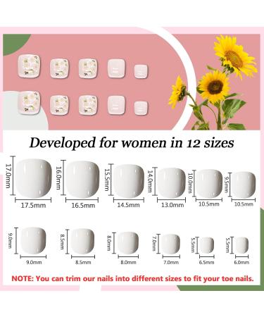 24Pcs French Square False Toenails Glossy Press on Toenails White Flowers Stick on Toenails Short Acrylic Full Cover Artificial Summer Fake Toenails for Women and Girls Daily Decorations Flowers Toenails - Buy Online on GoSupps.com