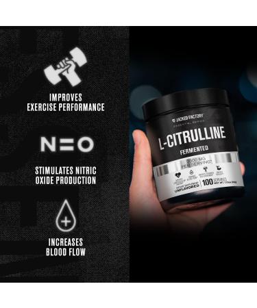 Jacked Factory L-Citrulline Fermented Powder Supplement - 2000mg Per Serving - 100 Servings | Supports Nitric Oxide Levels & Athletic Performance | Unflavored - Buy Online on GoSupps.com
