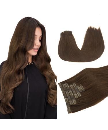 Doores real hair extensions Seamless chocolate brown 55cm 22 inch 7 pieces 110g remy human clips in hair extension PU clip in extensions natural real hair extensions thick hair seamless 55cm-11110g #4 chocolate brown seamless