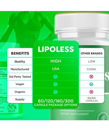 LipoLess Capsules Official Lipo Less Supplement Pills with All Natural Ingredients Advanced Formula for Optimal Health & Wellness Support with Premium Vitamins for Active Women & Men (60 Capsules) - Buy Online on GoSupps.com