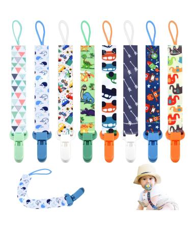8Pcs Dummy Clip Boys Baby Pacifier Holders Soother Clips Chain Personalised Dummy Clips for Boys Silicone Ring Adapter for All Dummies Soothers Newborn Essentials Blue