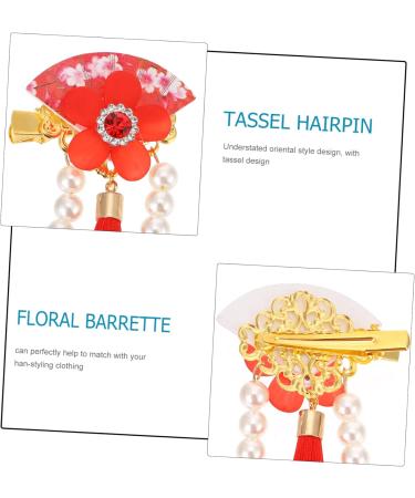 Housoutil 1 Pair Hair Accessories Tassel Flower Hair Clip Floral Hair Grip Children Tassel Hairpins Chinese Style Hair Clips Kids Hair Clips Red Issue Card Zinc Alloy - Buy Online on GoSupps.com