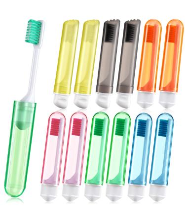 12 Pieces Travel Toothbrush Fold Travel Toothbrush Camping Toothbrush Folding Toothbrush with a Toothbrush Box Soft Bristle Portable Toothbrush for Travel  Hiking  School  Business Trip
